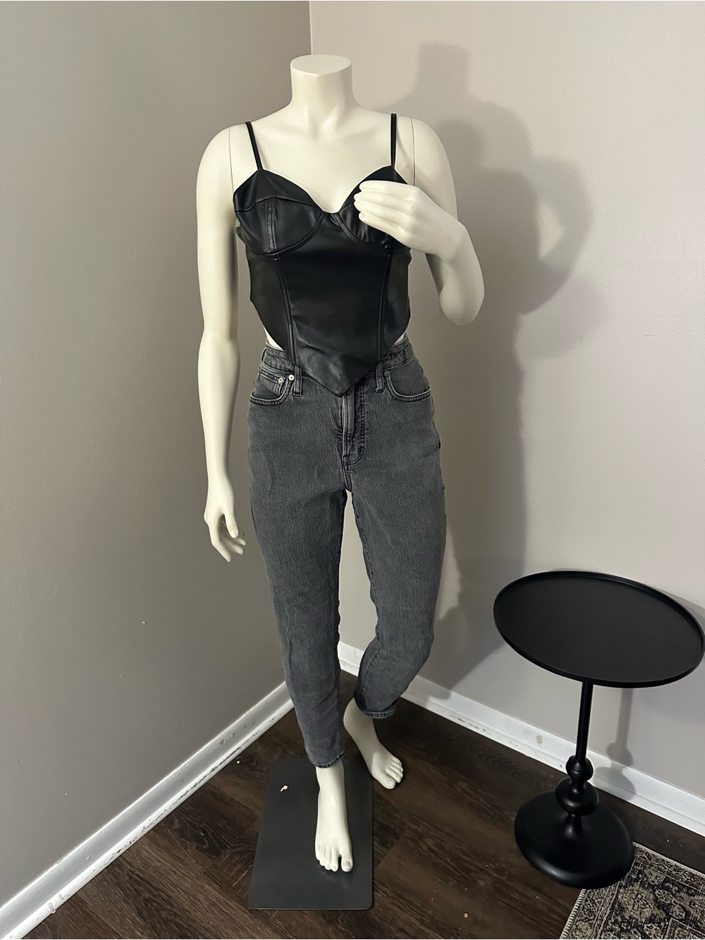 Fashion Nova Black Faux Leather Bustier Top